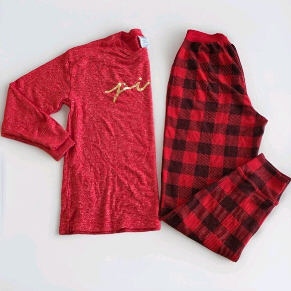 PINK Victorias Secret Pajama Set Women S Heathered Red LS Top Plaid Pants Lounge - Picture 16 of 16